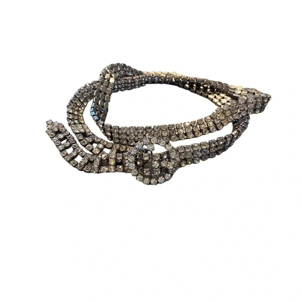 Vintage Silver Sparkling Prong Set Rhinestone Bling Belt Glam party